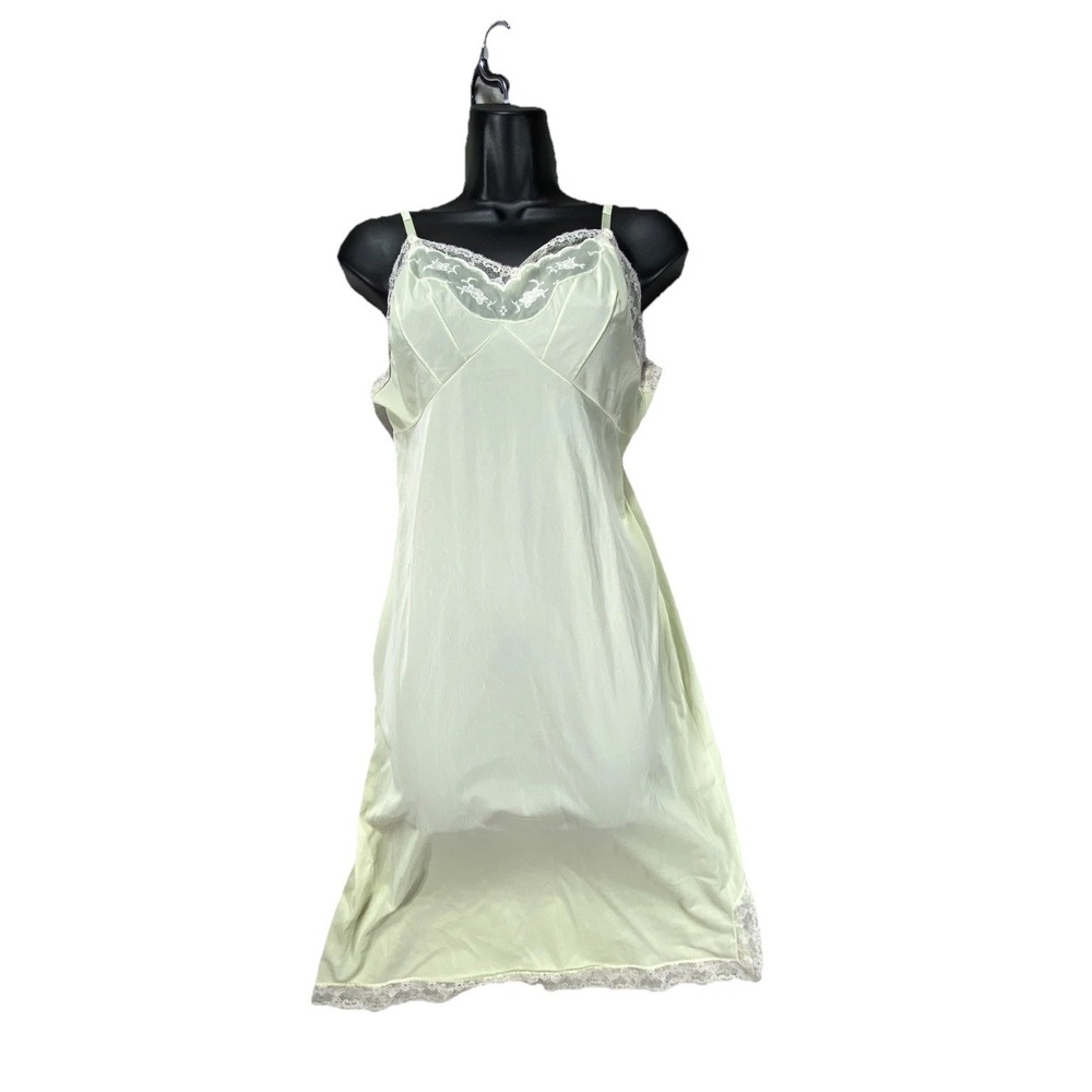 Vintage Slip Nightgown Dress Womens XS Lime Green Lace Trim Sleeveless Lingerie